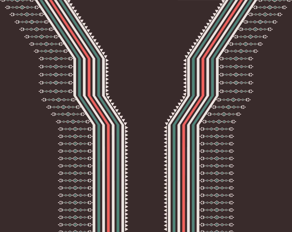 Geometric simple pattern design for collar shirts, neck line. Ethnic tribal red-green on brown color background. Use for fabric elements, ornament, motif. vector