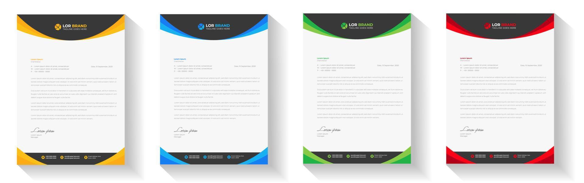 corporate modern letterhead design template with yellow, blue, green and red color. creative modern letter head design template for your project. letterhead, letter head, Business letterhead design. vector