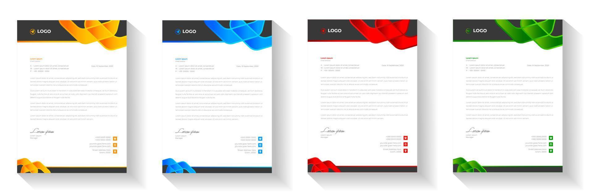 corporate modern letterhead design template with yellow, blue, green and red color. creative modern letter head design template for your project. letterhead, letter head, Business letterhead design. vector