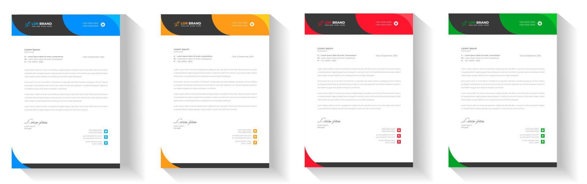 corporate modern letterhead design template with yellow, blue, green and red color. creative modern letter head design template for your project. letterhead, letter head, Business letterhead design. vector