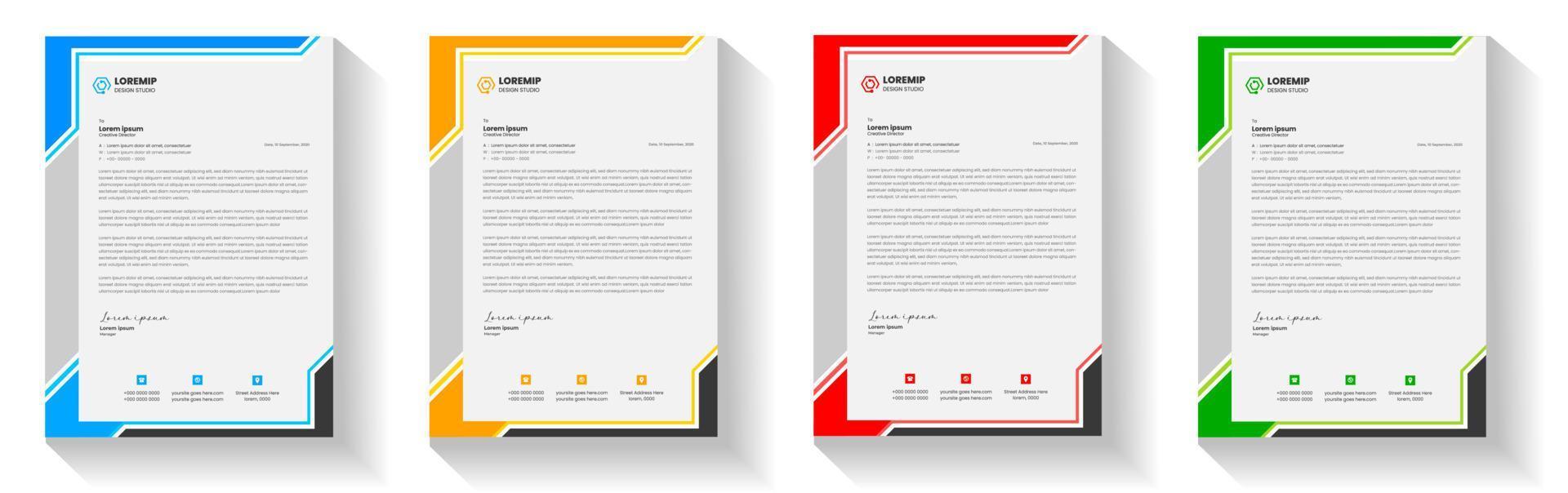 corporate modern letterhead design template with yellow, blue, green and red color. creative modern letter head design template for your project. letterhead, letter head, Business letterhead design. vector