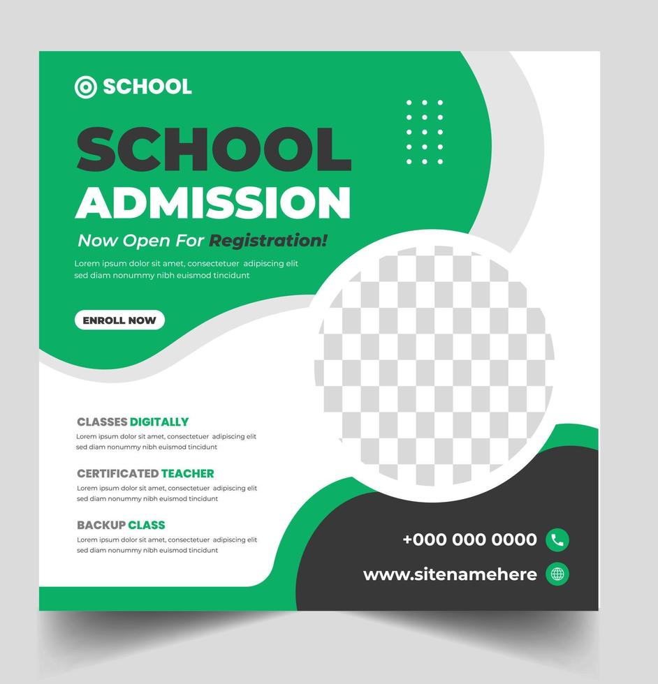 School admission social media post banner design. back to school social media post banner design . Back to school admission promotion banner. school admission template for social media ad. vector