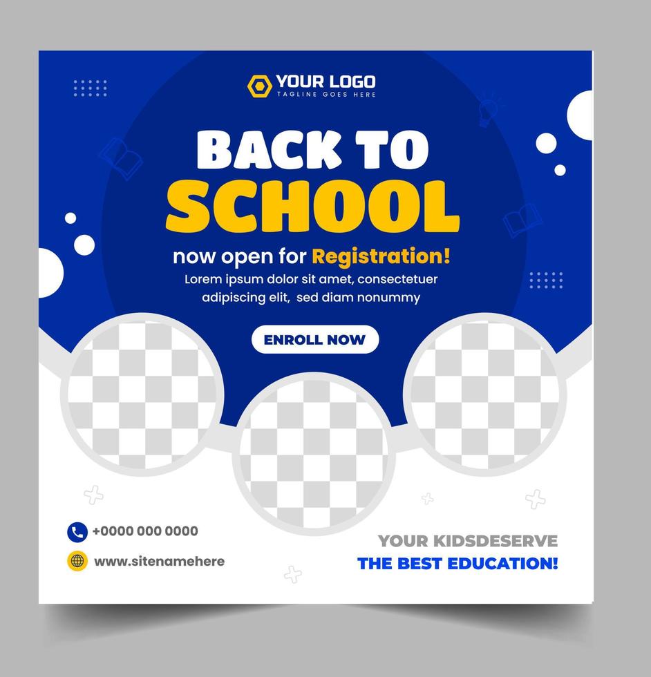 School admission social media post banner design. back to school social media post banner design. Back to school admission promotion banner. school admission template for social media ad. vector