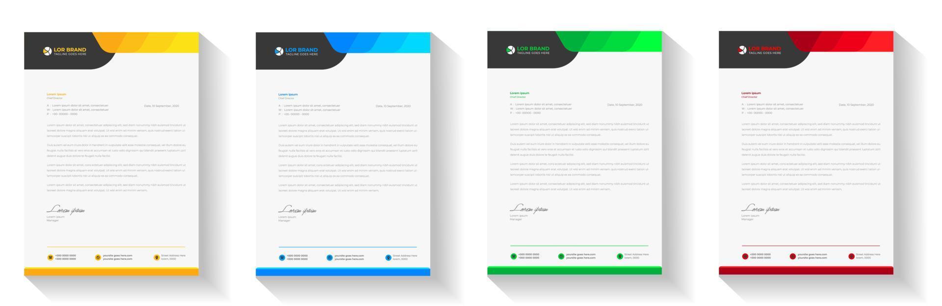 corporate modern letterhead design template with yellow, blue, green and red color. creative modern letter head design template for your project. letterhead, letter head, Business letterhead design. vector