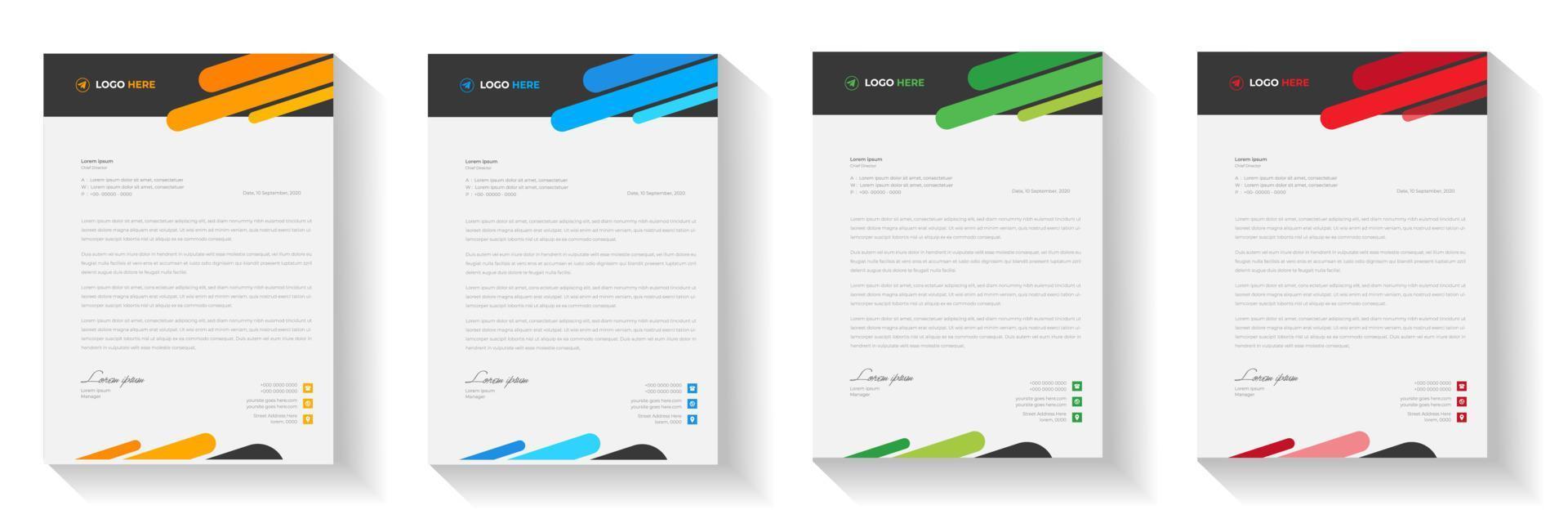 corporate modern letterhead design template with yellow, blue, green and red color. creative modern letter head design template for your project. letterhead, letter head, Business letterhead design. vector