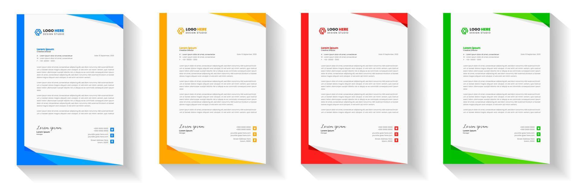 corporate modern letterhead design template with yellow, blue, green and red color. creative modern letter head design template for your project. letterhead, letter head, Business letterhead design. vector
