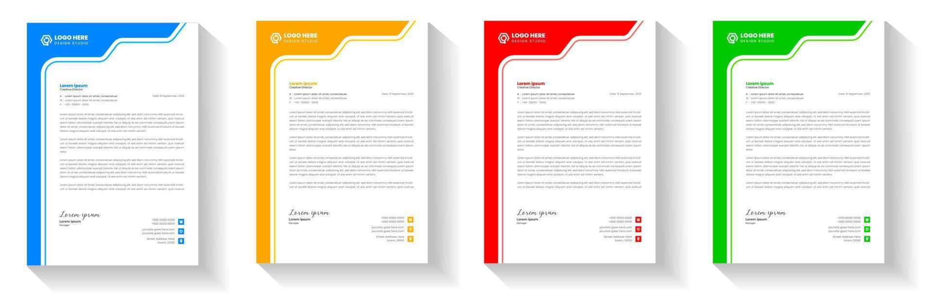 plantilla de diseño de membrete moderno corporativo con color amarillo, azul, verde y rojo. plantilla de diseño de encabezado de carta moderna y creativa para su proyecto. membrete, membrete, diseño de membrete comercial. vector