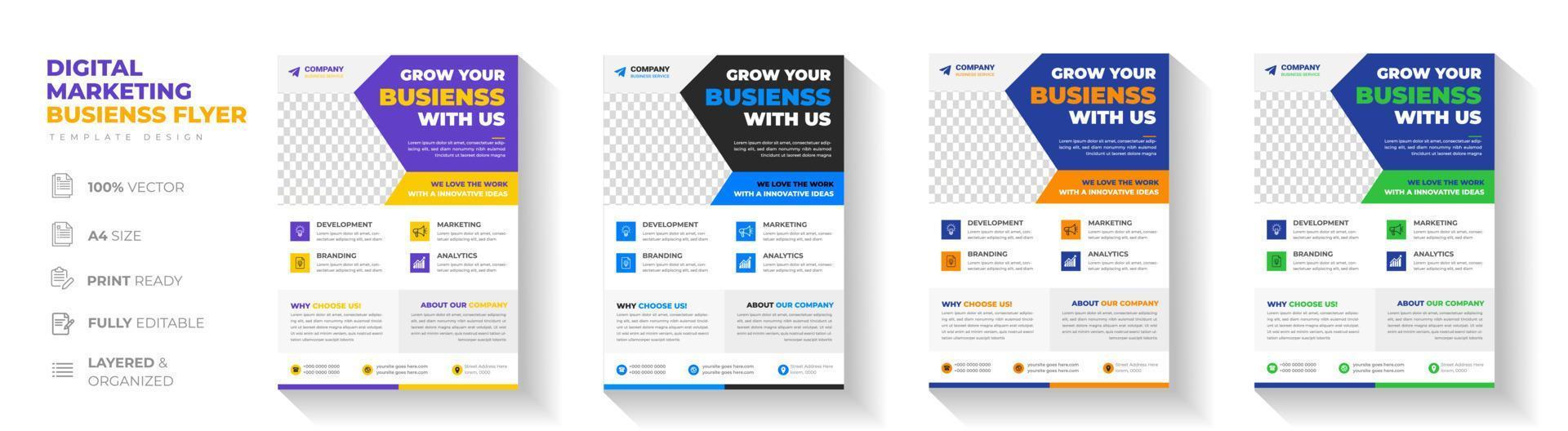 Corporate business flyer template design. digital marketing agency flyer, business marketing flyer. grow your business digital marketing new flyer. digital marketing flyer vector