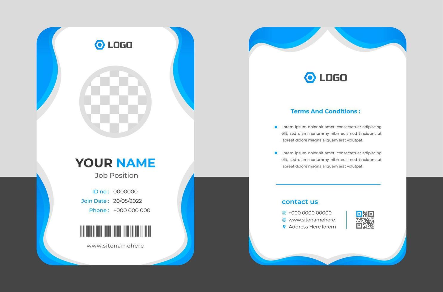 Modern and clean business id card template. professional id card design template with blue color. corporate modern business id card design template. Company employee id card template. vector