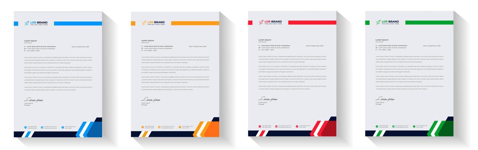 corporate modern letterhead design template with yellow, blue, green and red color. creative modern letter head design template for your project. letterhead, letter head, Business letterhead design. vector