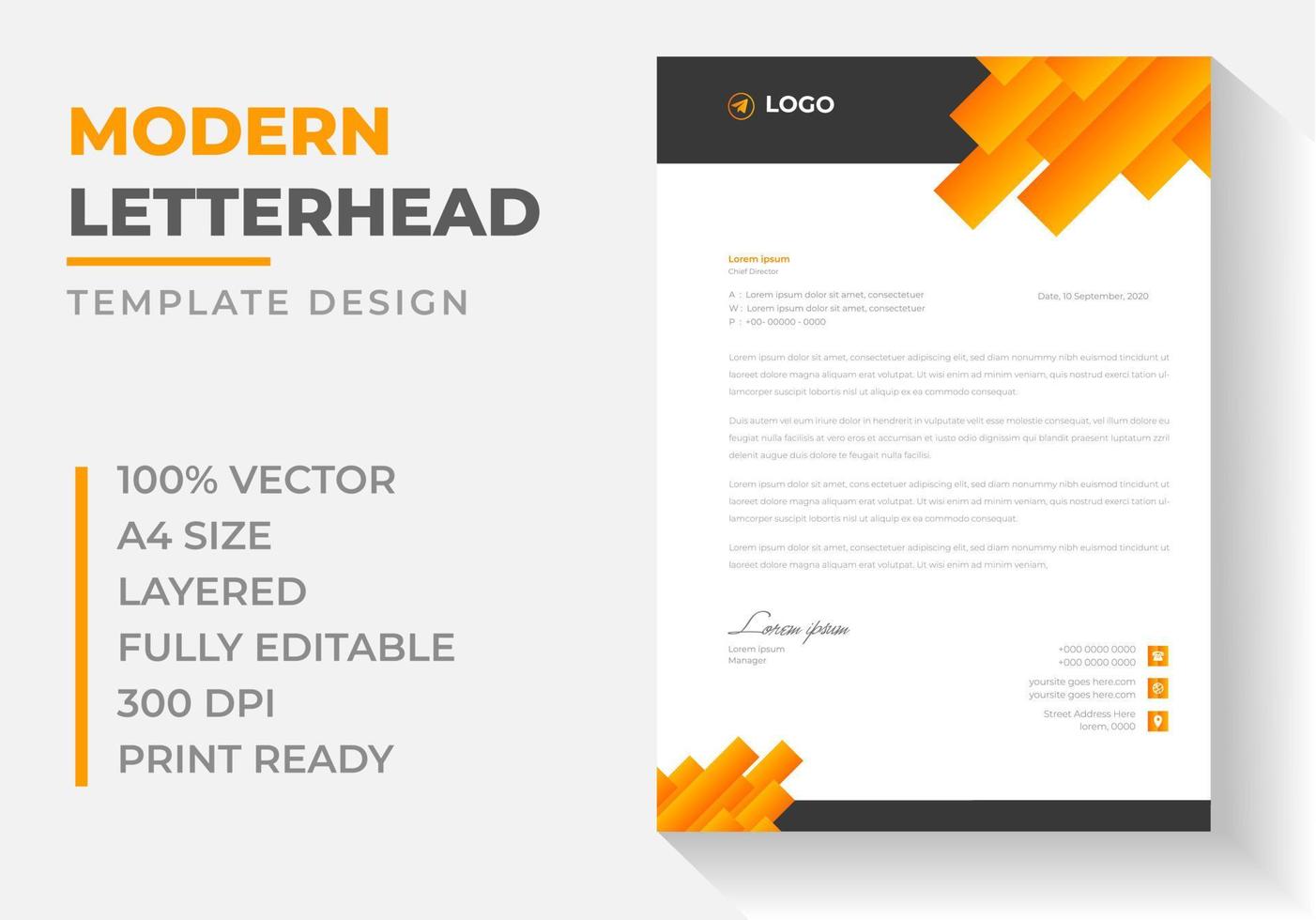 corporate modern business  letterhead design template with yellow color. creative modern letter head design template for your project. letterhead, letter head, simple letterhead design. vector