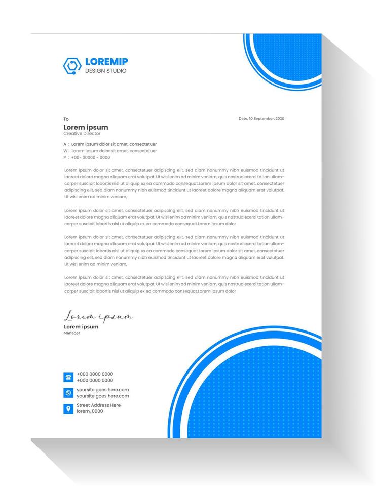 Plantilla de diseño de membrete de negocios moderno corporativo con color azul. Plantilla de diseño de membrete moderno creativo para su proyecto. membrete, membrete, diseño de membrete de negocios simple. vector