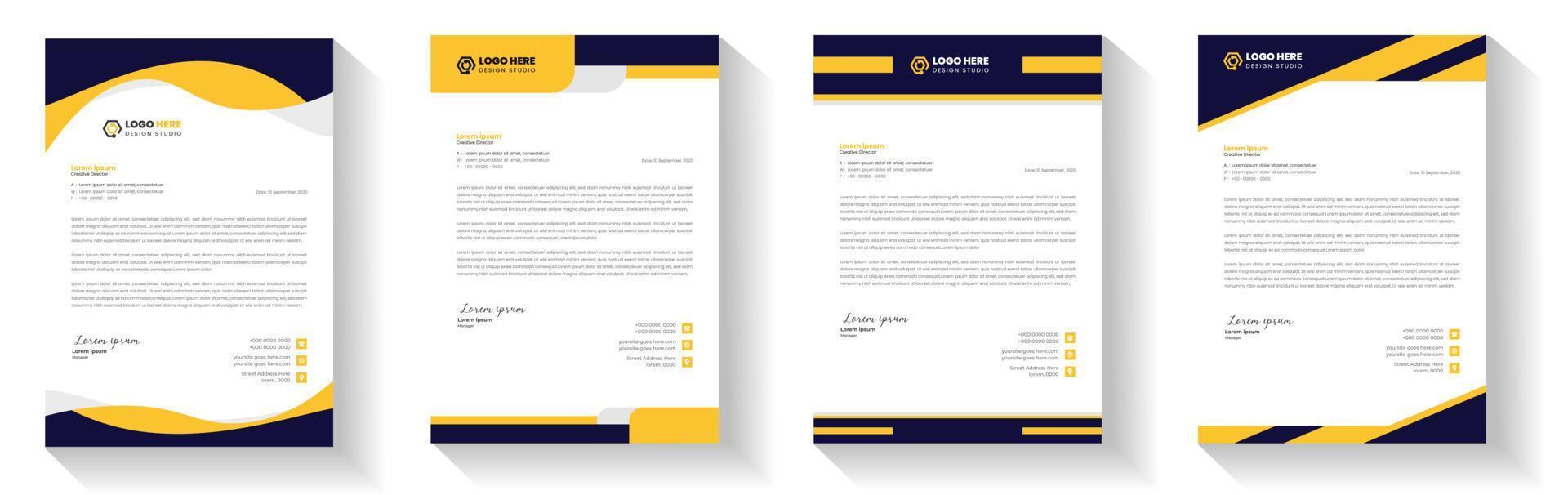 plantilla de diseño de membrete moderno corporativo con color amarillo. plantilla de diseño de encabezado de carta moderna y creativa para su proyecto. membrete, membrete, diseño de membrete comercial. vector