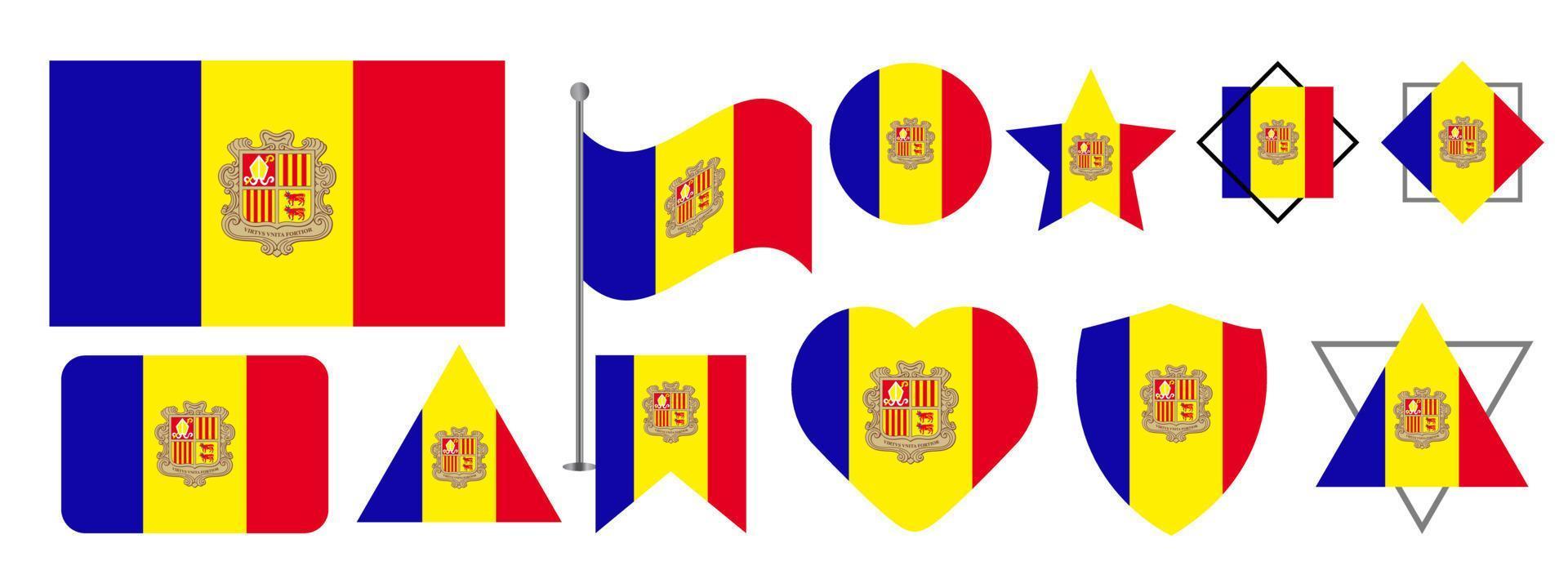 Andorra flag design. Andorra national flag vector design set. Andorra flag vector illustration