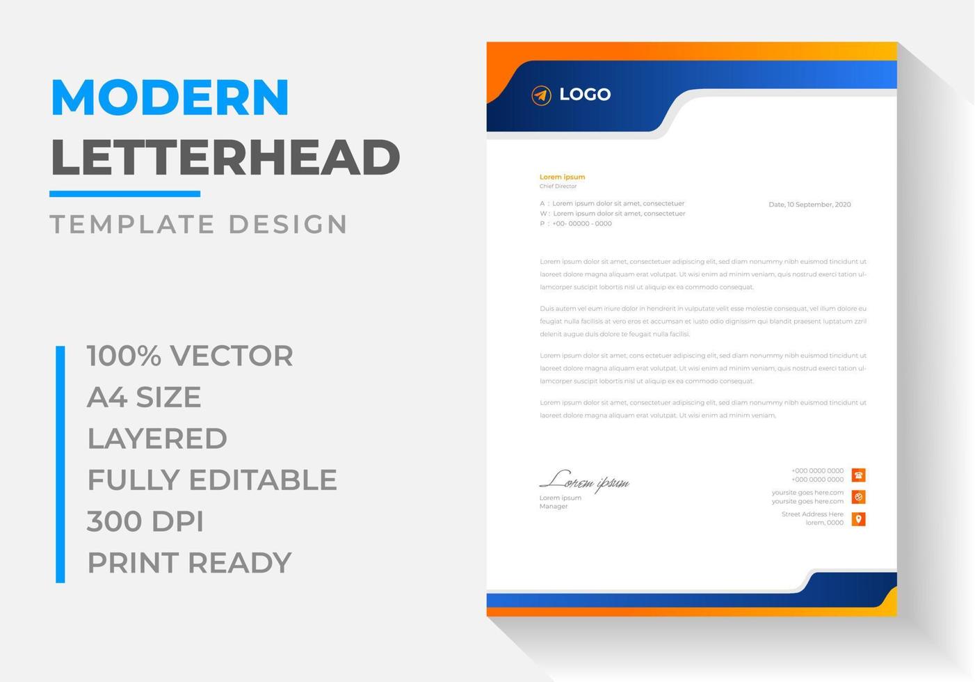 corporate modern business  letterhead design template with blue color. creative modern letter head design template for your project. letterhead, letter head, simple  business letterhead design. vector