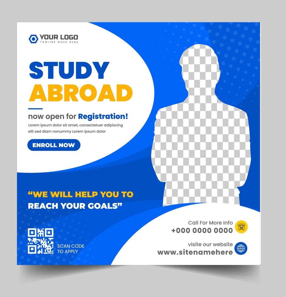 Study abroad social media post banner design. higher education social media post banner design. Study abroad promotion banner. Study abroad template for social media ad. vector