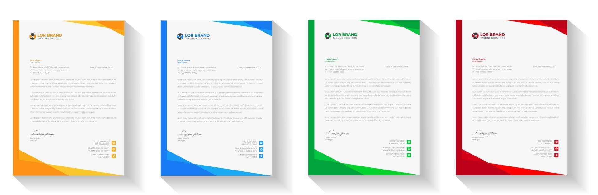 corporate modern letterhead design template with yellow, blue, green and red color. creative modern letter head design template for your project. letterhead, letter head, Business letterhead design. vector