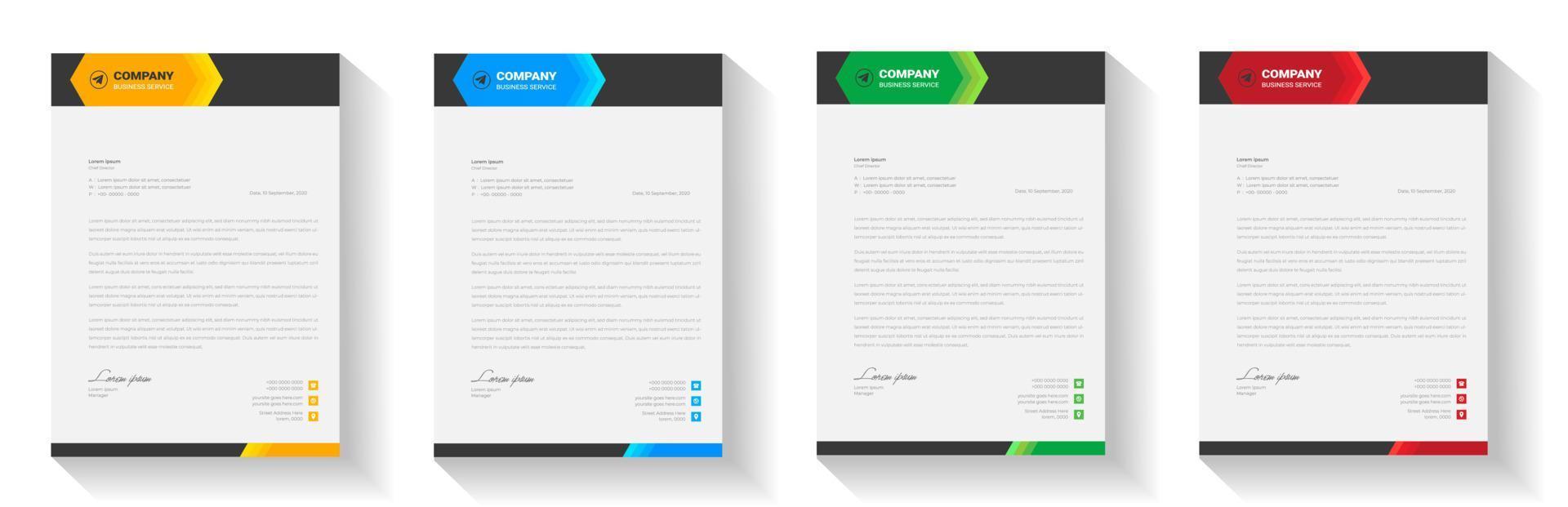 corporate modern letterhead design template with yellow, blue, green and red color. creative modern letter head design template for your project. letterhead, letter head, Business letterhead design. vector