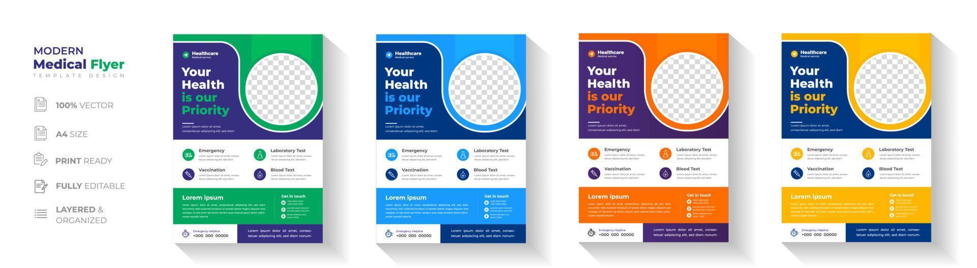 Modern Medical Flyer Template Design. Healthcare business flyer Template, Medical and healthcare modern flyer template. health doctor flyer design. vector