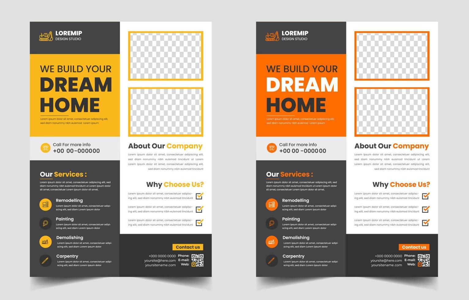 Construction Business Flyer Template with yellow and red color, Corporate construction tools flyer design,  home improvement flyer template, home repair flyer. vector