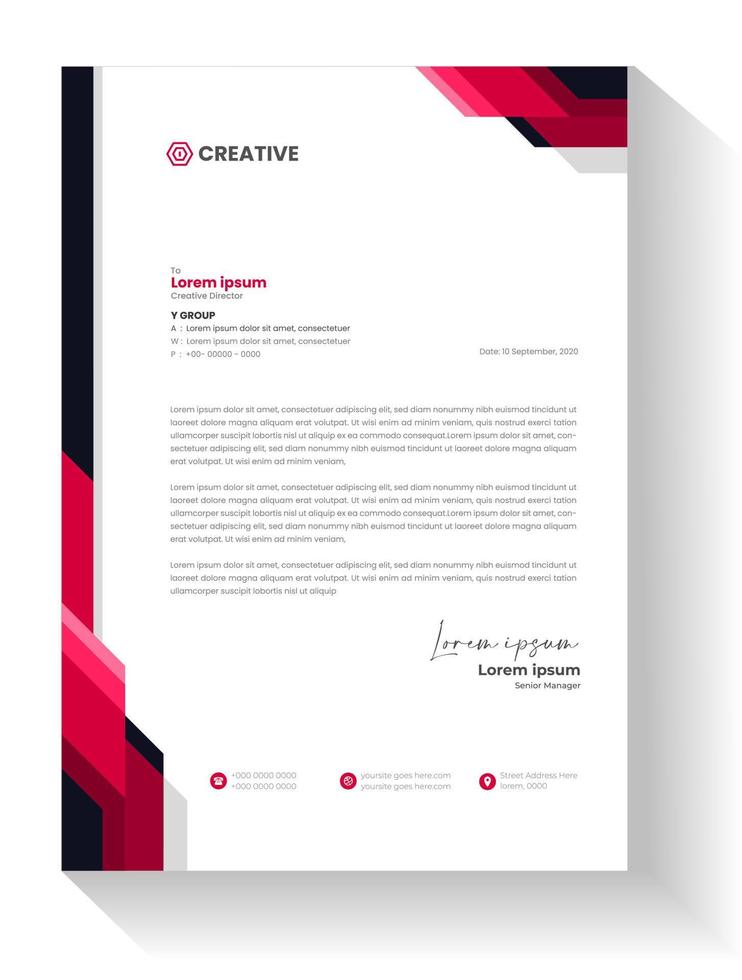 plantilla de diseño de membrete empresarial moderno corporativo con color rojo. plantilla de diseño de encabezado de carta moderna y creativa para su proyecto. membrete, membrete, diseño de membrete comercial simple. vector