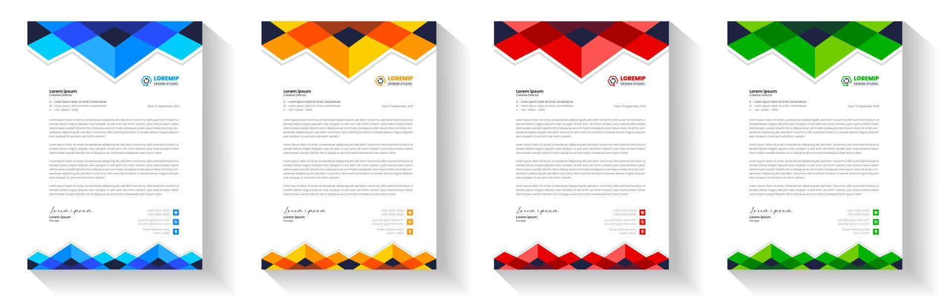 plantilla de diseño de membrete moderno corporativo con color amarillo, azul, verde y rojo. plantilla de diseño de encabezado de carta moderna y creativa para su proyecto. membrete, membrete, diseño de membrete comercial. vector