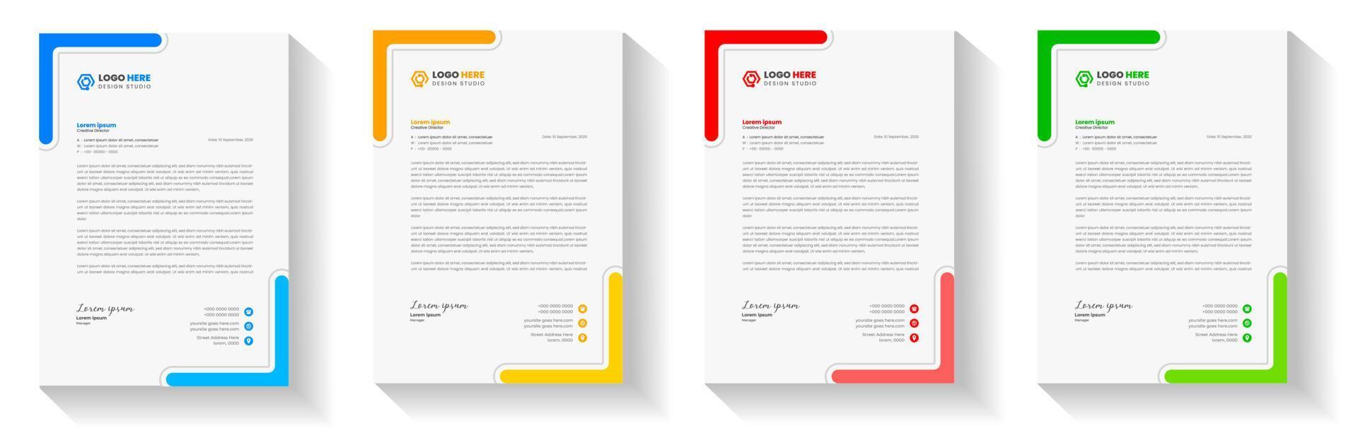 corporate modern letterhead design template with yellow, blue, green and red color. creative modern letter head design template for your project. letterhead, letter head, Business letterhead design. vector