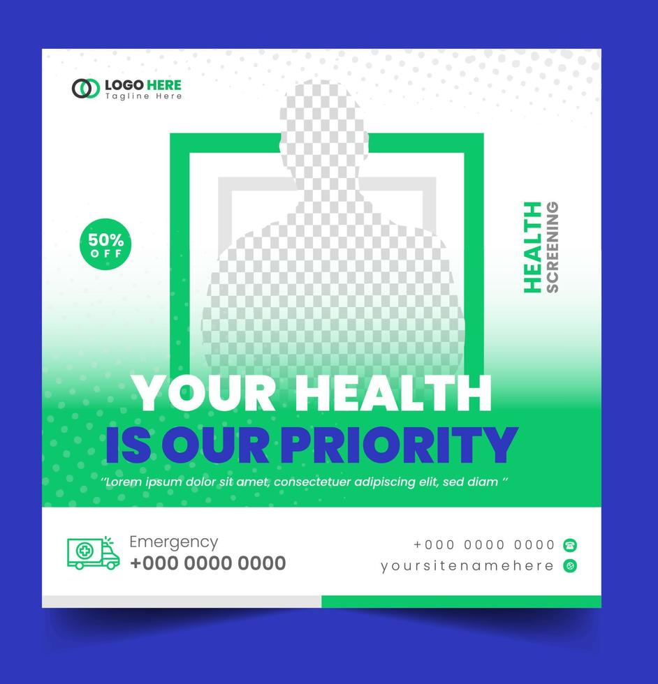 Medical Social Media Post Template, Healthcare Social Media Banner Template, Medical and healthcare social media post template. health doctor social media post banner. Medical Health banner. vector