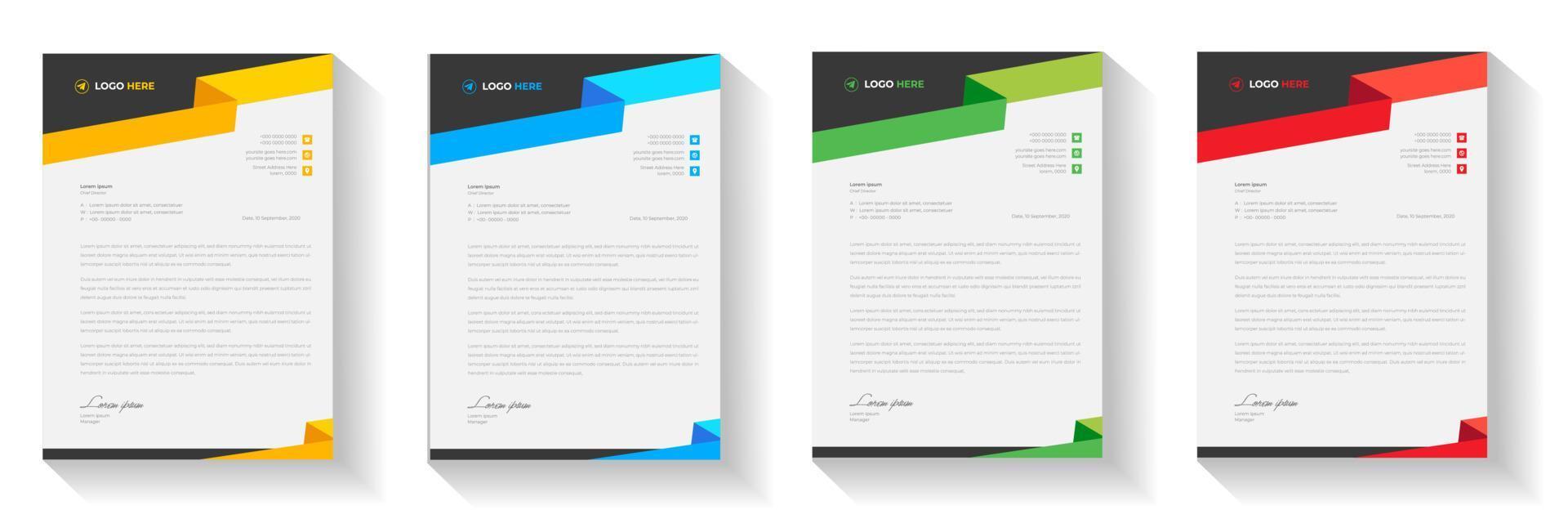 corporate modern letterhead design template with yellow, blue, green and red color. creative modern letter head design template for your project. letterhead, letter head, Business letterhead design. vector