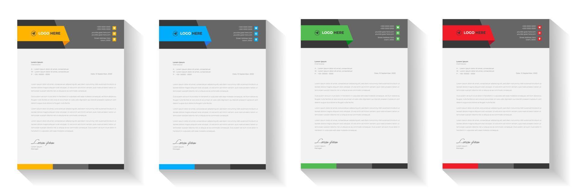 corporate modern letterhead design template with yellow, blue, green and red color. creative modern letter head design template for your project. letterhead, letter head, Business letterhead design. vector