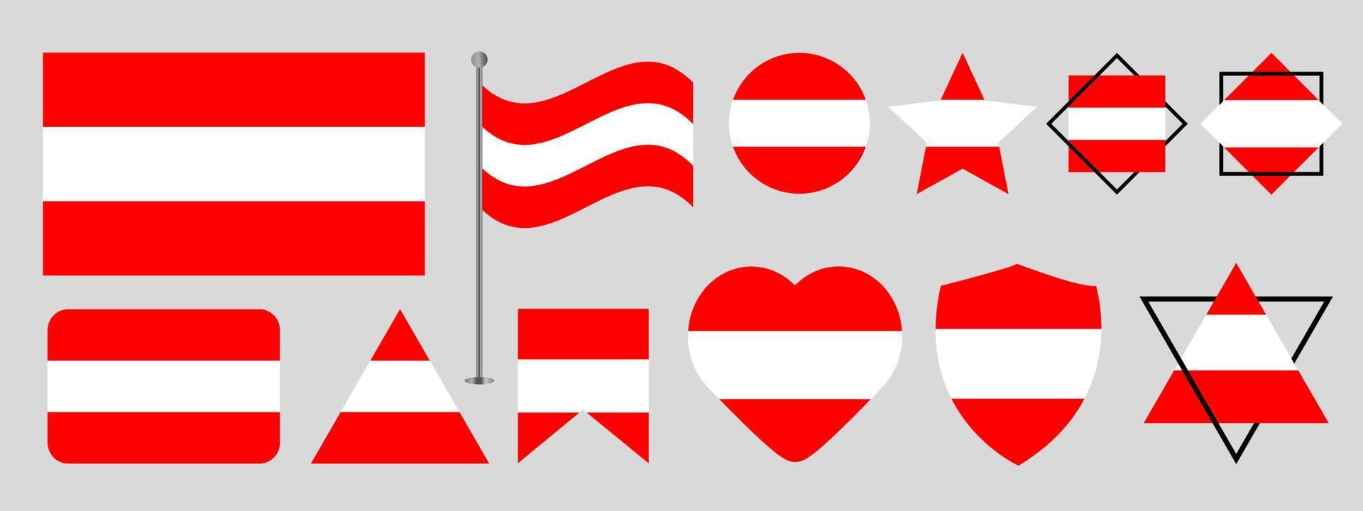 diseño de la bandera de austria. conjunto de diseño de vector de bandera nacional de austria. Ilustración de vector de bandera de Austria