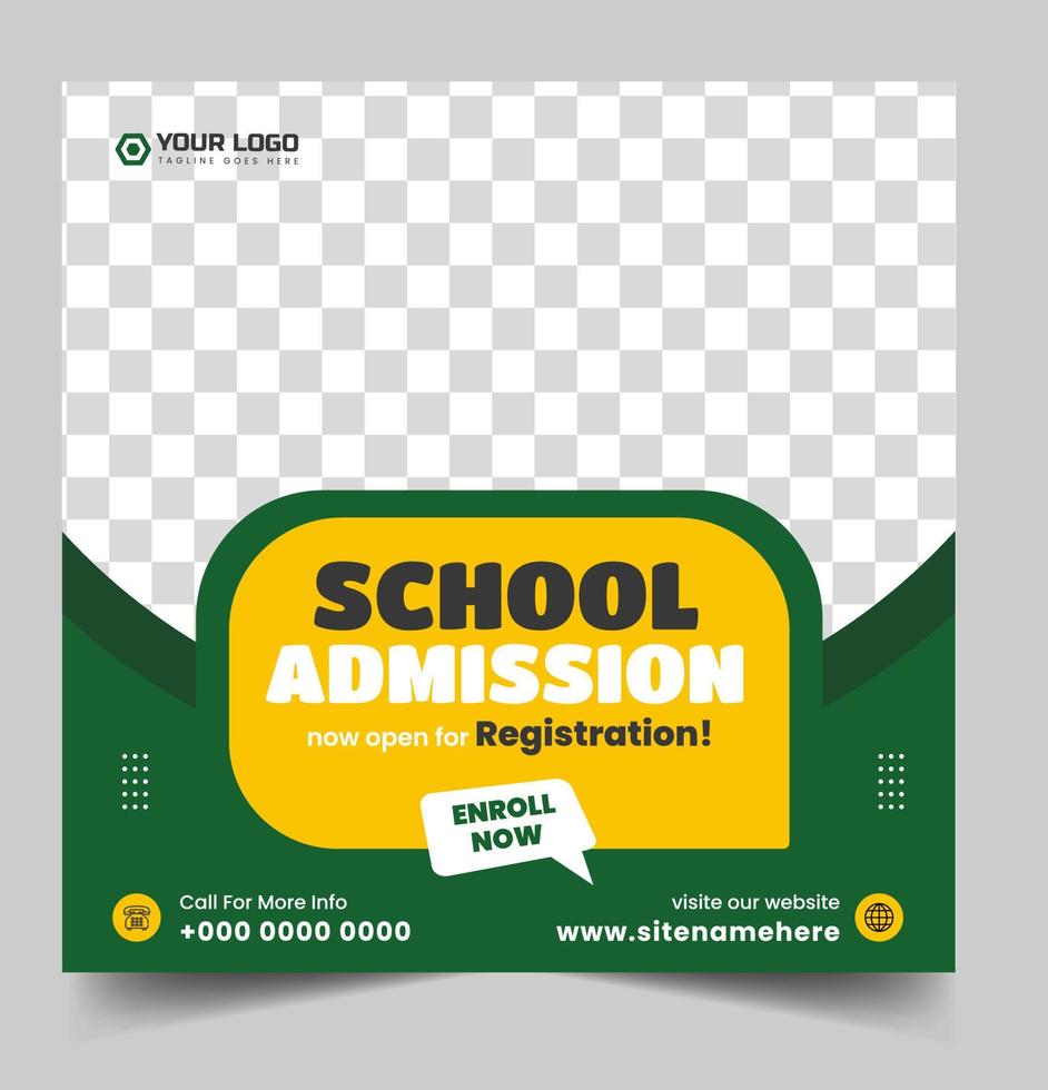 School admission social media post banner design. back to school social media post banner design. Back to school admission promotion banner. school admission template for social media ad. vector
