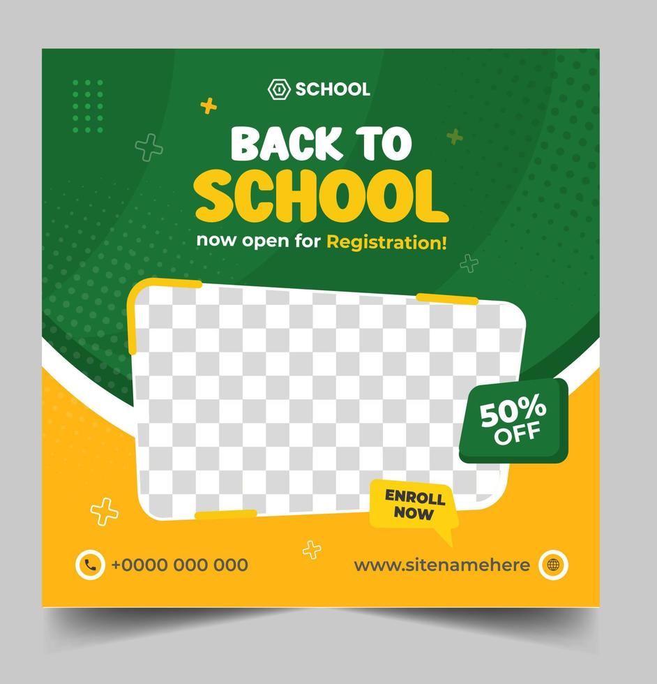 School admission social media post banner design. back to school social media post banner design. Back to school admission promotion banner. school admission template for social media ad. vector