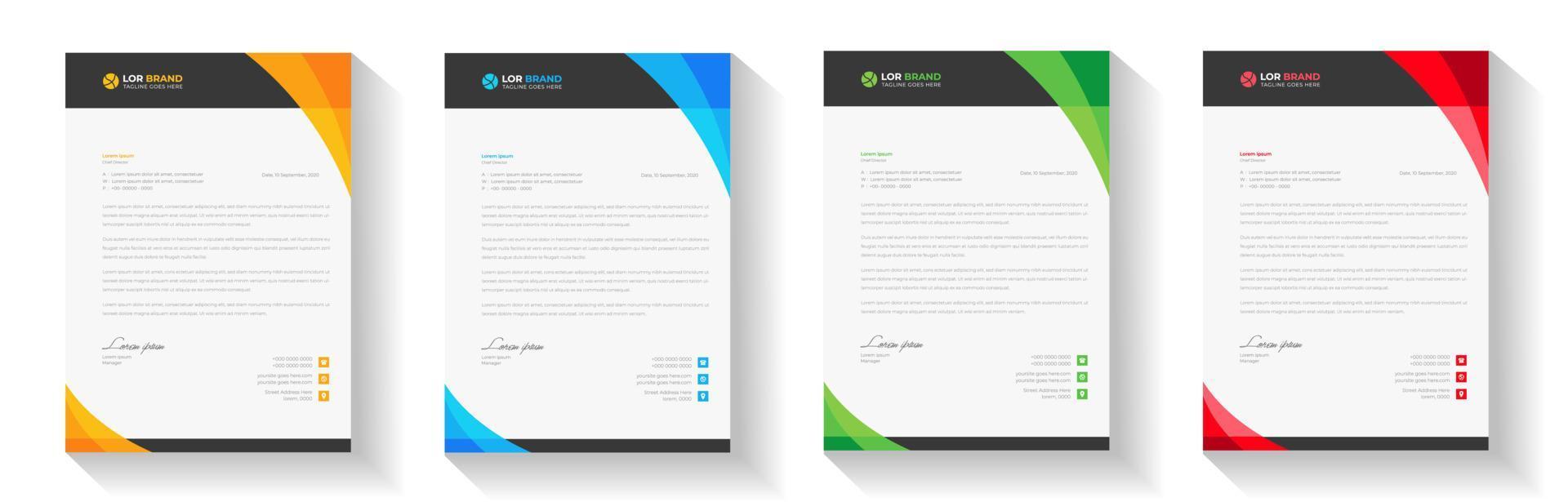 corporate modern letterhead design template with yellow, blue, green and red color. creative modern letter head design template for your project. letterhead, letter head, Business letterhead design. vector