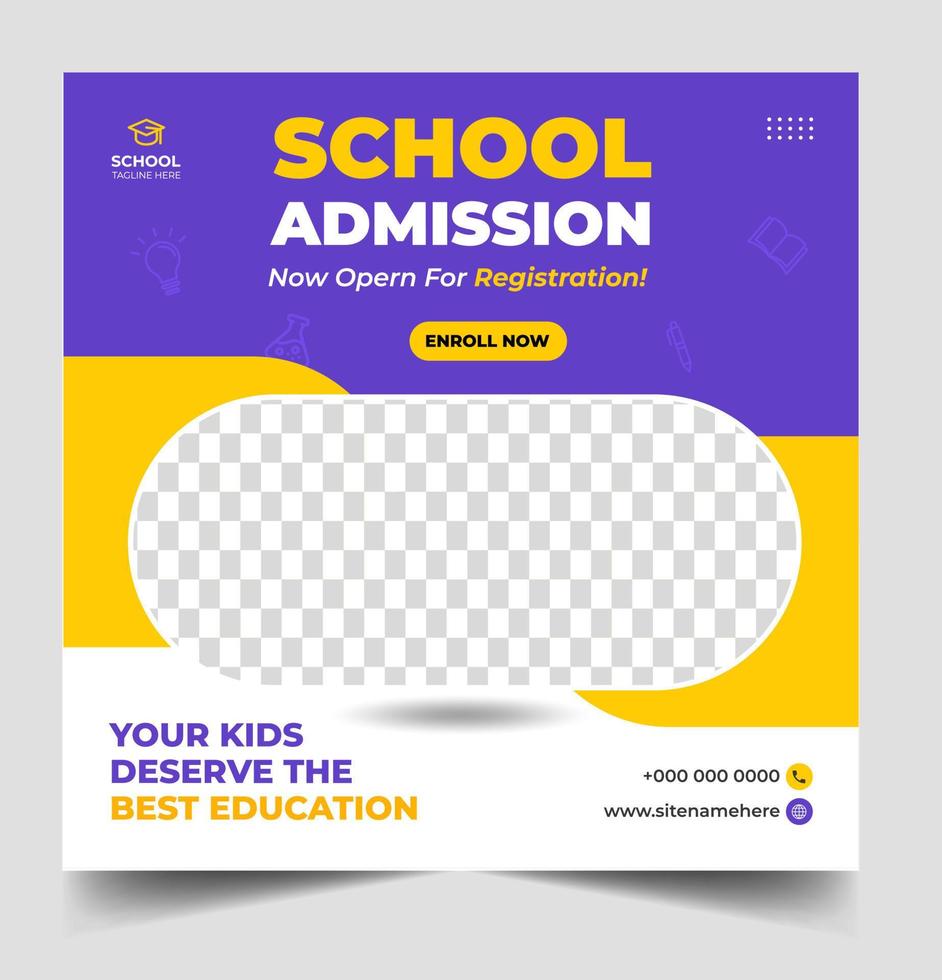 School admission social media post banner design. back to school social media post banner design set. Back to school admission promotion banner. school admission template for social media ad. vector