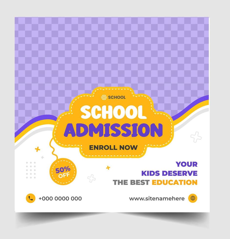 School admission social media post banner design. back to school social media post banner design. Back to school admission promotion banner. school admission template for social media ad. vector