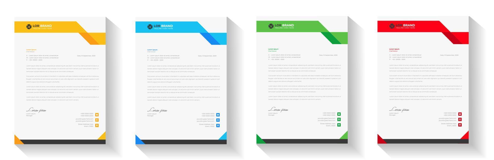 corporate modern letterhead design template with yellow, blue, green and red color. creative modern letter head design template for your project. letterhead, letter head, Business letterhead design. vector