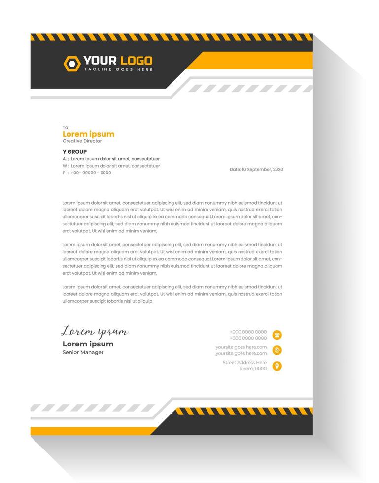 Construction business letterhead design Template with yellow color, Corporate construction tools letter head design,  home improvement letterhead template, home repair letterhead banner. vector