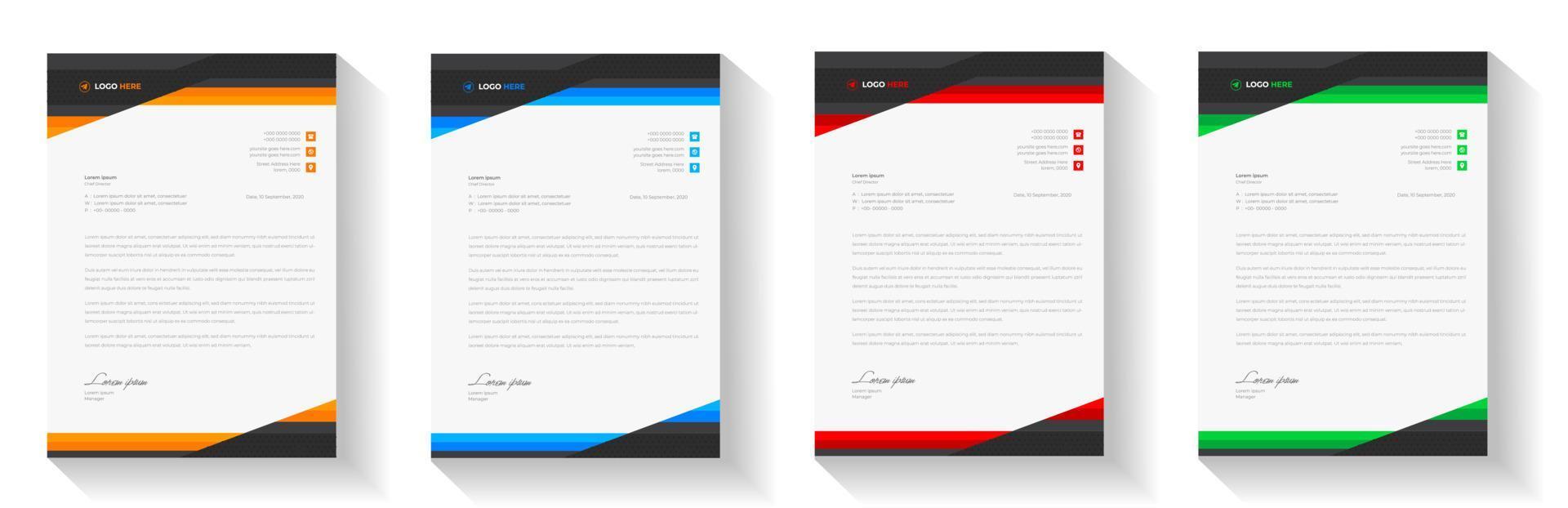 corporate modern letterhead design template with yellow, blue, green and red color. creative modern letter head design template for your project. letterhead, letter head, Business letterhead design. vector