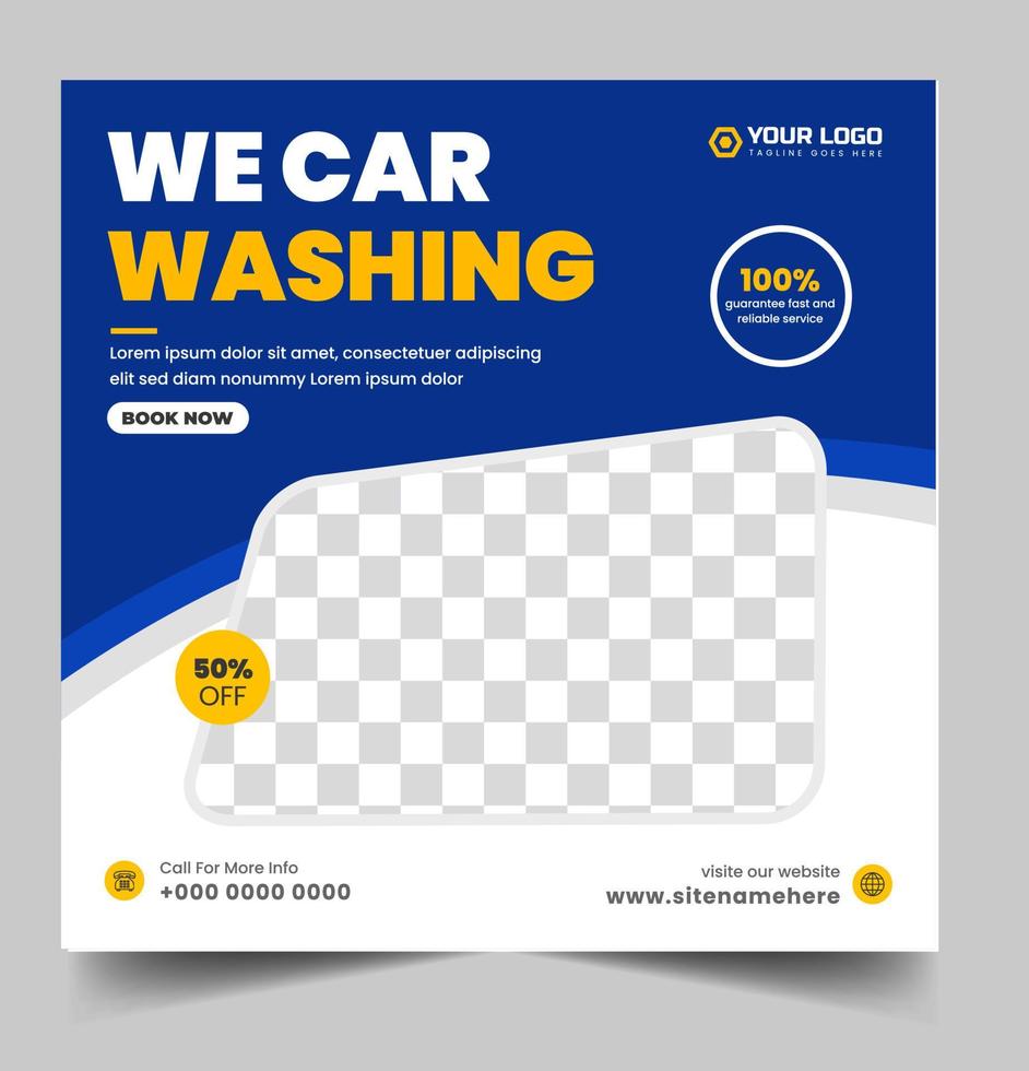 Car Washing Service Social Media Post banner design. Car Washing Social Media Post banner Template, car wash social media banner design template. Car Washing marketing post banner design. vector