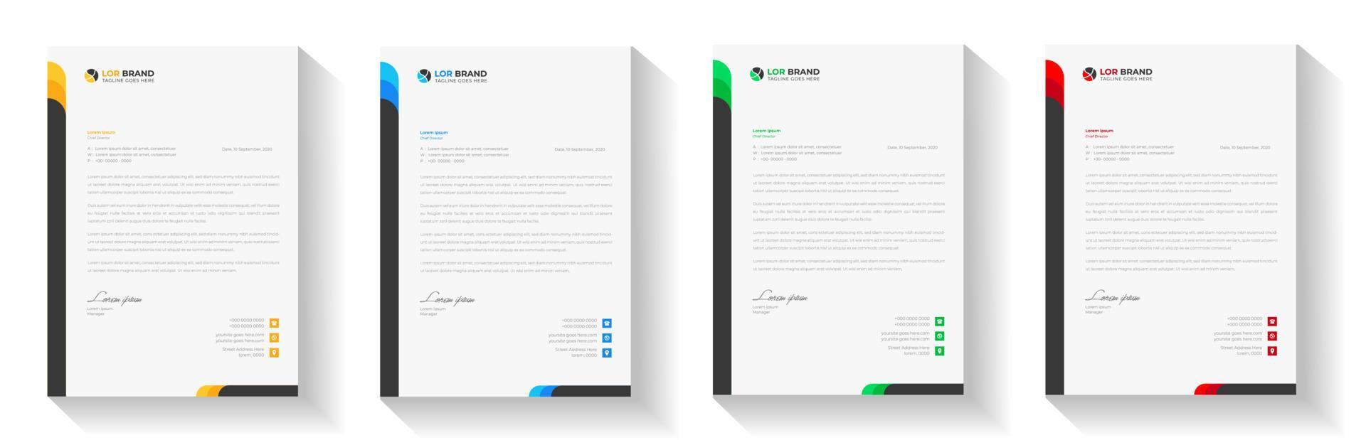 corporate modern letterhead design template with yellow, blue, green and red color. creative modern letter head design template for your project. letterhead, letter head, Business letterhead design. vector