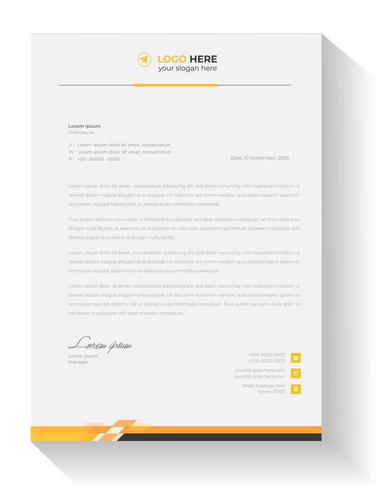 corporate modern business  letterhead design template with yellow color. creative modern letter head design template for your project. letterhead, letter head, simple letterhead design. vector