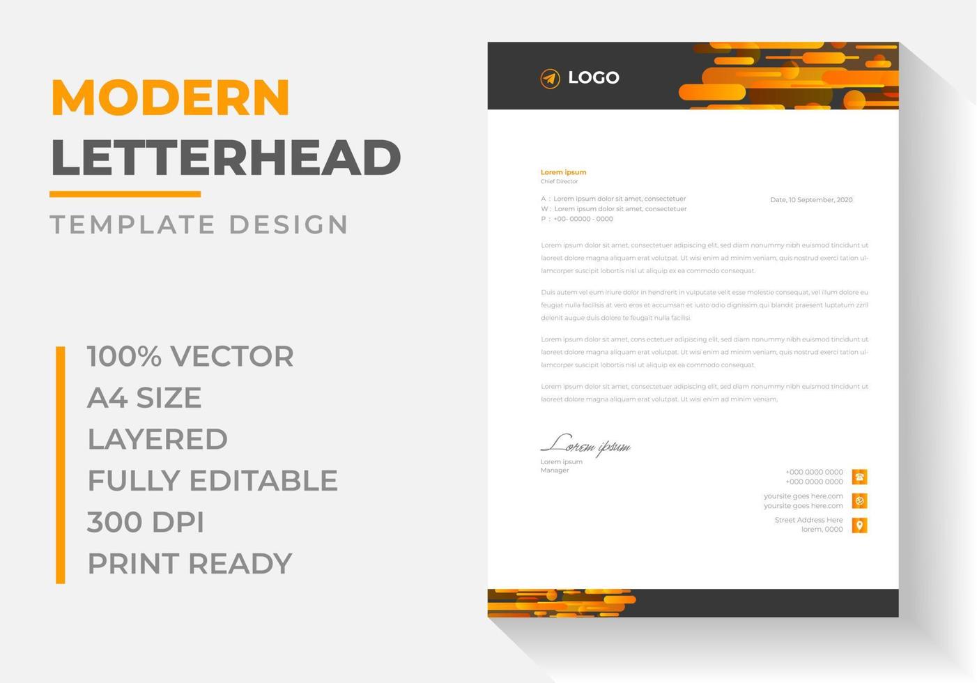 corporate modern business  letterhead design template with yellow color. creative modern letter head design template for your project. letterhead, letter head, simple letterhead design. vector