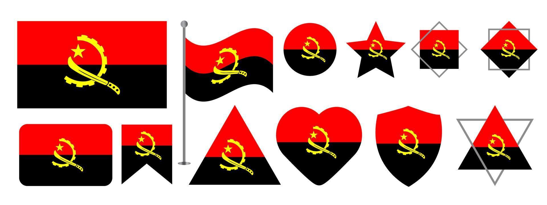 diseño de la bandera de angola. conjunto de diseño de vector de bandera nacional de angola. Ilustración de vector de bandera de angola