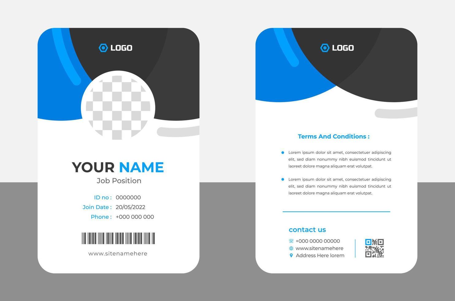 Modern and clean business id card template. professional id card design template with blue color. corporate modern business id card design template. Company employee id card template. vector