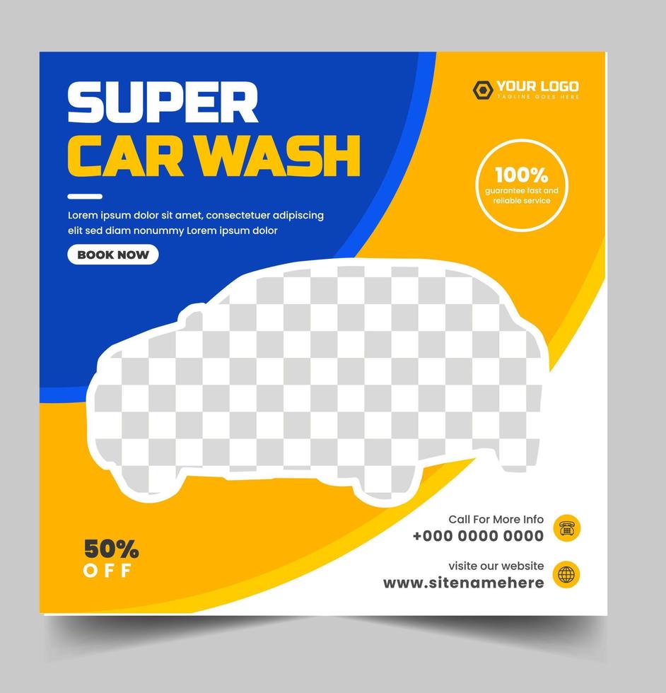 Car Washing Service Social Media Post banner design. Car Washing Social Media Post banner Template, car wash social media banner design template. Car Washing marketing post banner design. vector