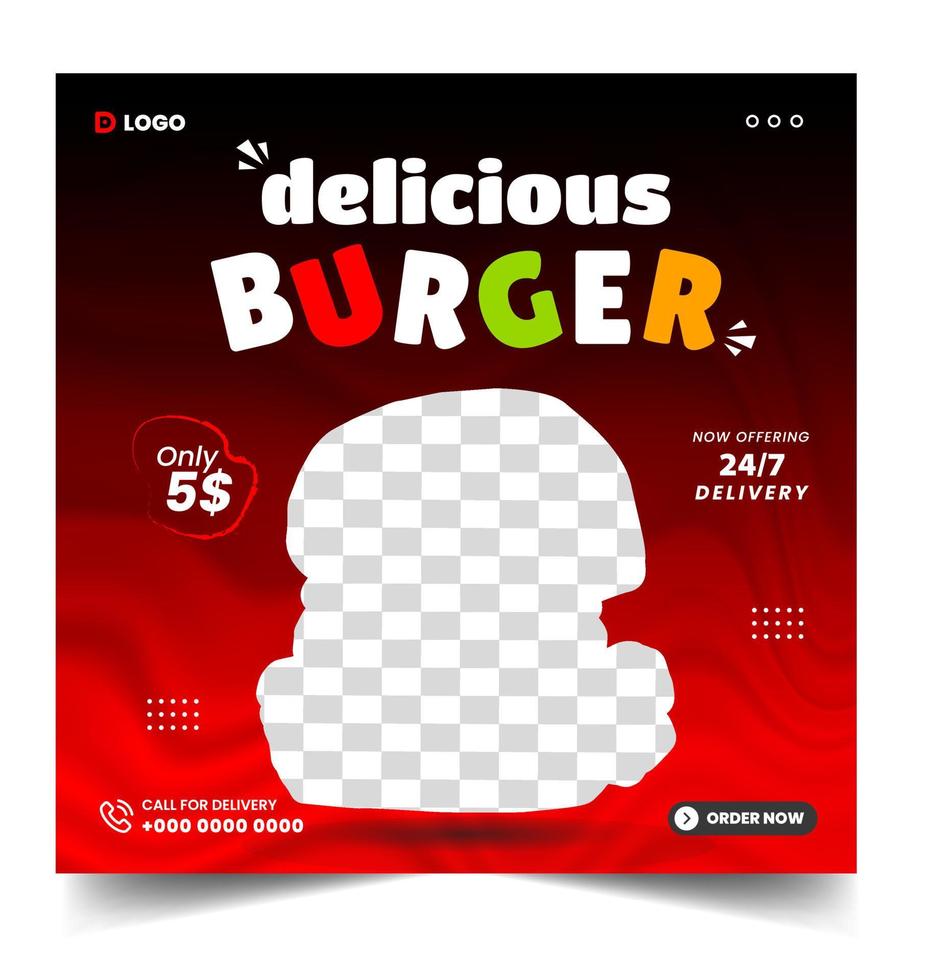 delicious burger food menu social media post banner design template. vector