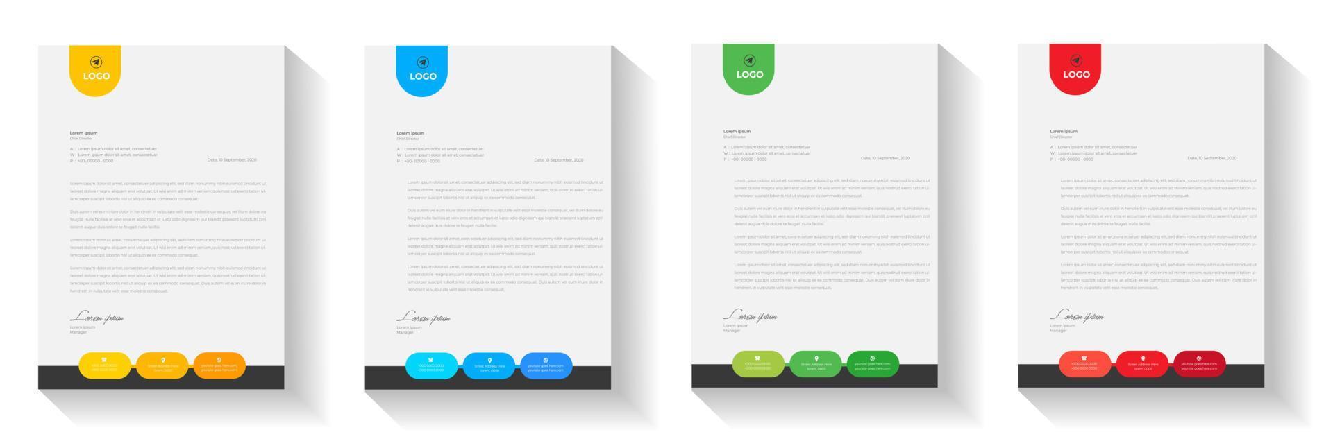 corporate modern letterhead design template with yellow, blue, green and red color. creative modern letter head design template for your project. letterhead, letter head, Business letterhead design. vector