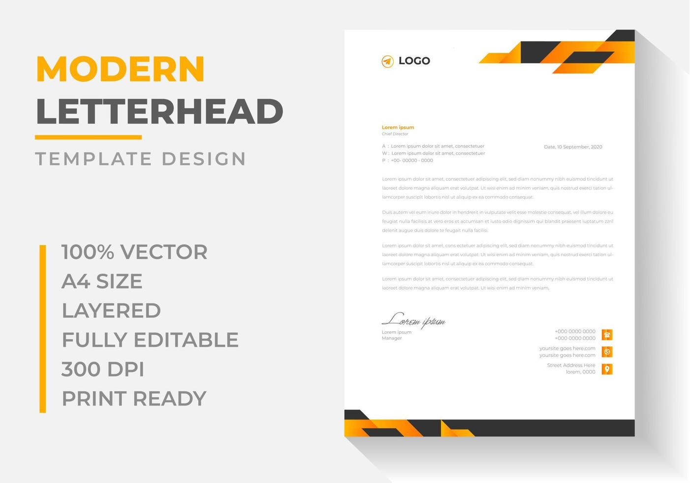 corporate modern business  letterhead design template with yellow color. creative modern letter head design template for your project. letterhead, letter head, simple letterhead design. vector