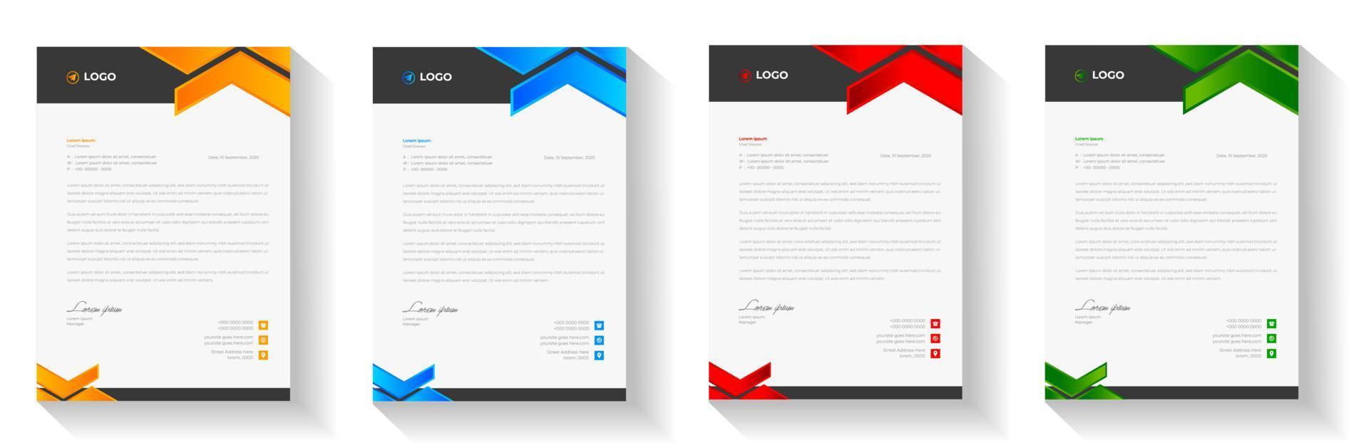 corporate modern letterhead design template with yellow, blue, green and red color. creative modern letter head design template for your project. letterhead, letter head, Business letterhead design. vector